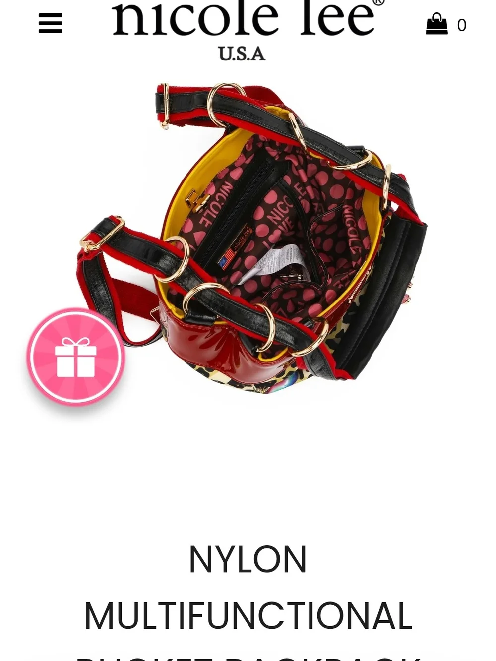 Nicole Lee Leopard Print Backpack with Colorful Lip Graphics and Red Trim